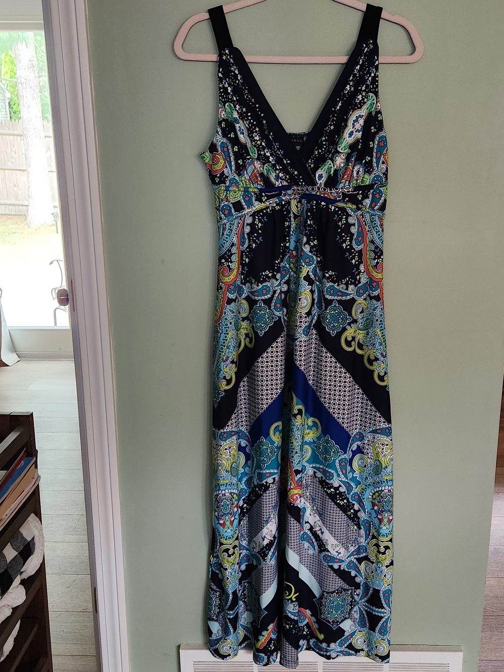 Metaphor Black Maxi Dress with Blue and Green Paisley Print